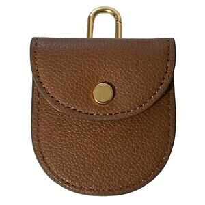 Anne Klein Brown Faux Leather Coin Purse Engraved Gold Clasp Keychain Charm